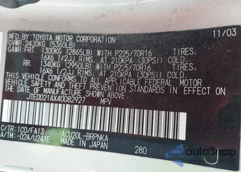 2004 Toyota Highlander из США, поврежденный, VIN JTEDD21AX40082927